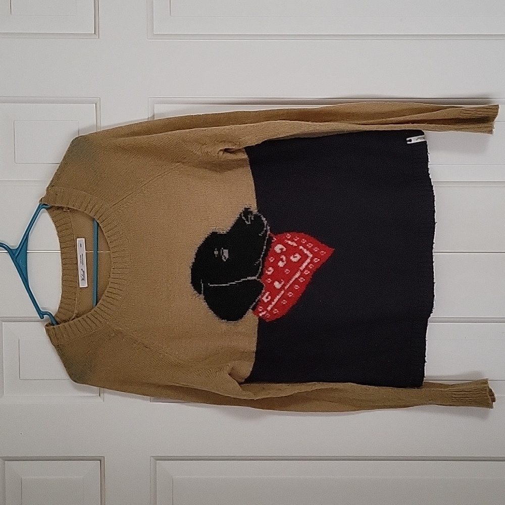 Woolrich women's sweater Black Lab Dog in a bandana sz M Counrty Farm